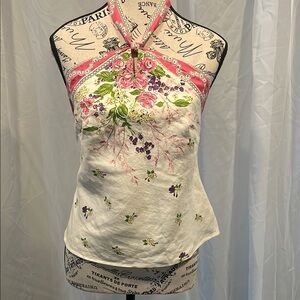 Floral Halter Neck Top - White and Pink